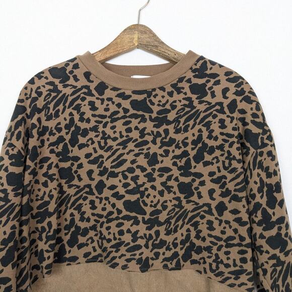 Socialite Brown & Black Animal Print Cropped Crewneck Sweatshirt Size S - Picture 4 of 7